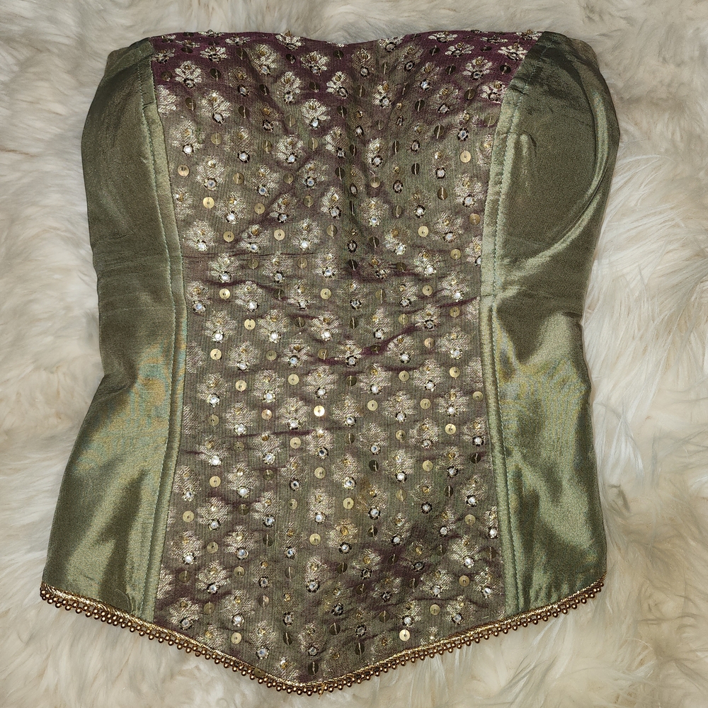 Elegant Green and Purple Embellished Women's Top